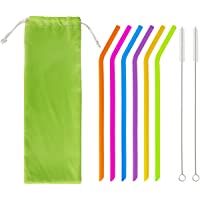 Pajitas de Silicona Reutilizables Plegable Ecológico Sin BPA Pajas de Beber con 2 Cepillos de Limpieza para Bebidas…